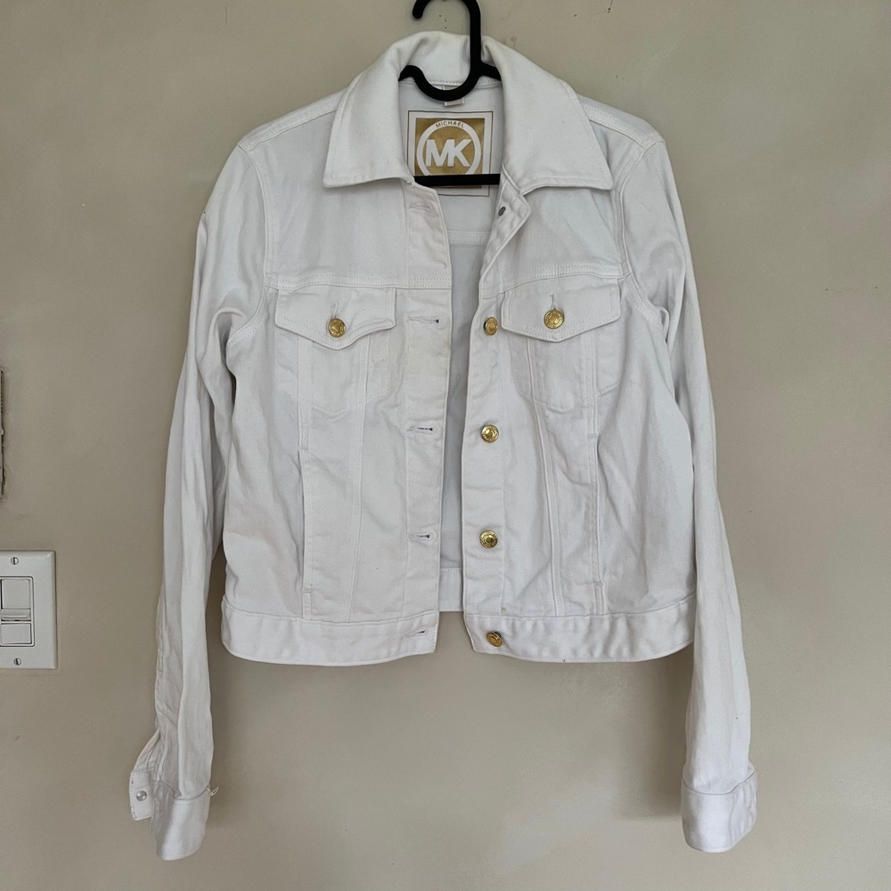 MICHAEL KORS White Denim Jacket Gold Buttons Women's Size M